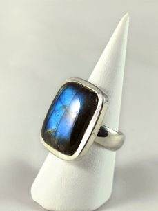 Labradorit Ring, 13,7 gramm, rechteckig, tiefes blau