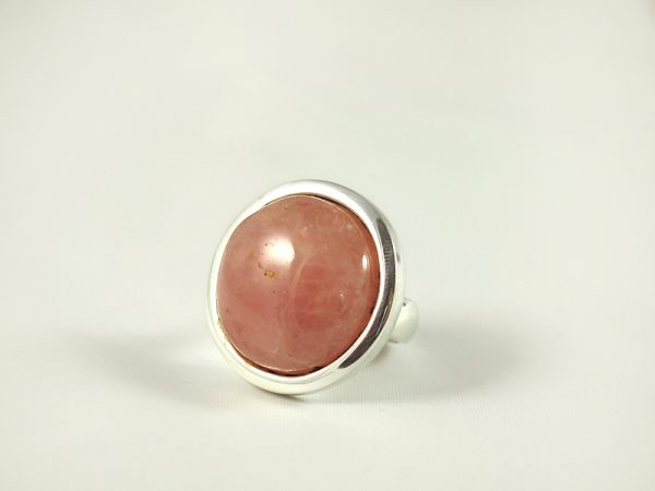 Rosenquarz Ring, 19, 1 gramm, runder stein, kräftige farbe,